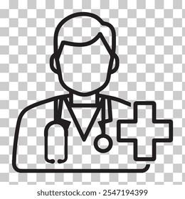 Minimalist Doctor Silhouette with Stethoscope and Cross for Medical Design on a Transparent Background