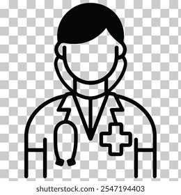 Minimalist Doctor Silhouette with Stethoscope and Cross for Medical Design on a Transparent Background