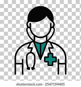 Minimalist Doctor Silhouette with Stethoscope and Cross for Medical Design on a Transparent Background