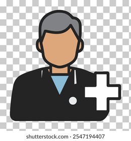 Minimalist Doctor Silhouette with Stethoscope and Cross for Medical Design on a Transparent Background