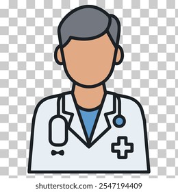 Minimalist Doctor Silhouette with Stethoscope and Cross for Medical Design on a Transparent Background