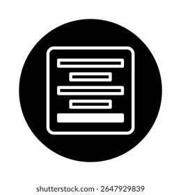 Ícone de conteúdo de documento minimalista em um círculo preto oferece uma estética limpa e moderna para o design do site