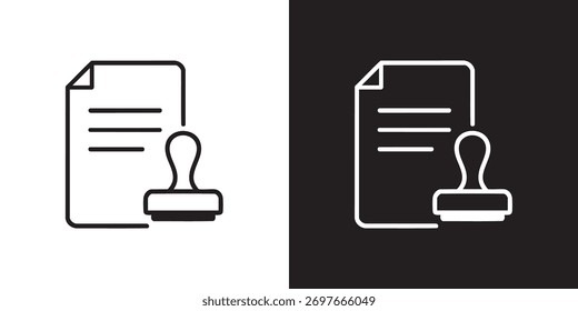 Documento minimalista con el icono del sello de goma en el contorno negro que representa la Aprobación y la certificación
