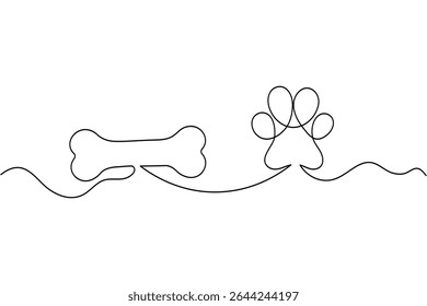 Minimalist dog bone continuous line art isolated vector