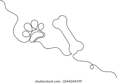 Minimalist dog bone continuous line art isolated vector