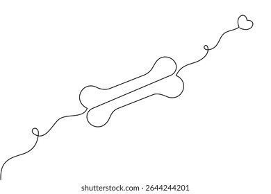Minimalist dog bone continuous line art isolated vector