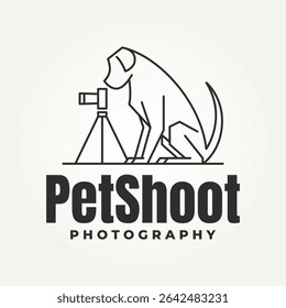 minimalistischer Hund mit Kamera Linie Kunst Symbol Logo Vektorgrafik-Design. einfaches modernes Haustierfotografie- oder Haustierstudio-Logo-Konzept