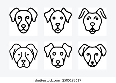 Minimalist dog head icon featuring line art and silhouette vector illustration. Perfect for pet-themed designs, logos, and digital artwork with a modern, stylish touch.