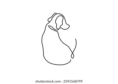 Minimalist dog illustration with continuous lines, simple and elegant design for decoration or logo.