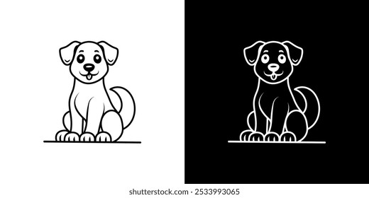 Minimalist dog illustration line art, black and white