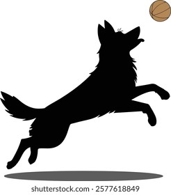 Minimalist Dog playing football Silhouette Vector