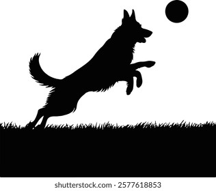 Minimalist Dog playing football Silhouette Vector