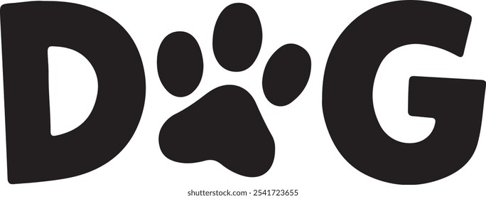 Minimalist Dog Text with Paw Print Vector on White Background