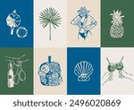 Minimalist Dolce Vita vector illustration collection. Art for greeting cards, wedding invitations, poster design, postcards, branding, logo design, background.