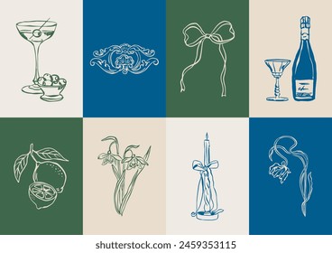 Minimalist Dolce Vita vector illustration collection. Art for greeting cards, wedding invitations, poster design, postcards, branding, logo design, background