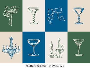 Minimalist Dolce Vita vector illustration collection. Art for greeting cards, wedding invitations, poster design, postcards, branding, logo design, background