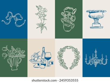 Minimalist Dolce Vita vector illustration collection. Art for greeting cards, wedding invitations, poster design, postcards, branding, logo design, background