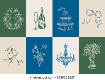 Minimalist Dolce Vita vector illustration collection. Art for greeting cards, wedding invitations, poster design, postcards, branding, logo design, background