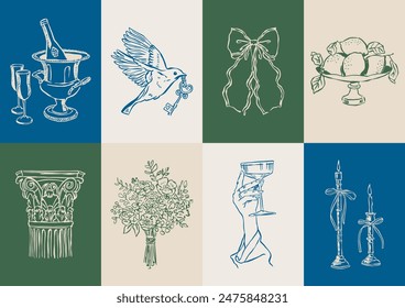 Minimalist Dolce Vita vector illustration collection. Art for greeting cards, wedding invitations, poster design, postcards, branding, logo design, background.	