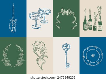 Minimalist Dolce Vita vector illustration collection. Art for greeting cards, wedding invitations, poster design, postcards, branding, logo design, background.	