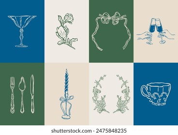 Minimalist Dolce Vita vector illustration collection. Art for greeting cards, wedding invitations, poster design, postcards, branding, logo design, background.	