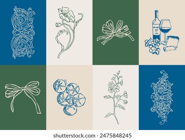 Minimalist Dolce Vita vector illustration collection. Art for greeting cards, wedding invitations, poster design, postcards, branding, logo design, background.	