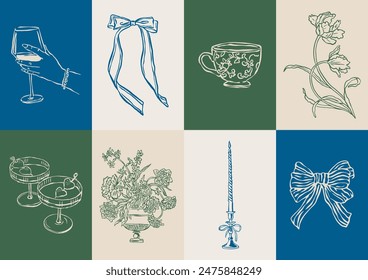 Minimalist Dolce Vita vector illustration collection. Art for greeting cards, wedding invitations, poster design, postcards, branding, logo design, background.	