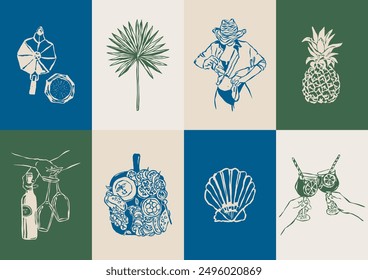 Minimalist Dolce Vita vector illustration collection. Art for greeting cards, wedding invitations, poster design, postcards, branding, logo design, background.