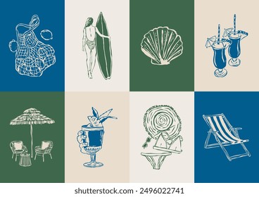 Colección de Ilustración vectorial minimalista Dolce Vita. Arte para tarjetas de felicitación, invitaciones de boda, diseño de carteles, postales, marca, diseño de logotipo, fondo.