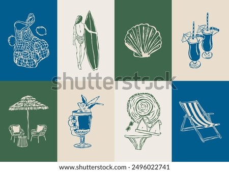 Minimalist Dolce Vita vector illustration collection. Art for greeting cards, wedding invitations, poster design, postcards, branding, logo design, background.