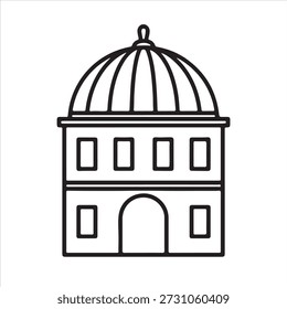Ícone Minimalista do Edifício da Cúpula - Arquitetura Clássica Vetor Linha Arte Ilustração de um Capitólio, Tribunal ou Marco do Governo