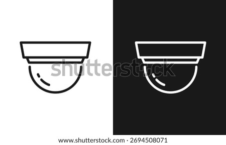 Minimalist Dome Security Camera Line Art Icon, Simple CCTV Surveillance Symbol, Modern Vector Graphic for Safety, Protection, and Monitoring Systems, Black and White Versions.