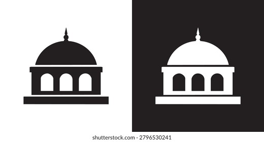 Minimalist Domed Building Icon - Modern Classical Architecture Capitol Symbol, Simple Government Palace Monument Graphic, and Historical Landmark Dome Roof Vector