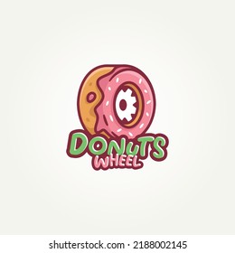 minimalist donuts wheel cartoon cute flat icon logo template vector illustration design. simple donuts food truck shop or bakery logo concept