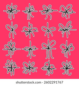 Minimalist doodle bows set with delicate hand-sketched ribbon designs in monochrome on a bright pink backdrop