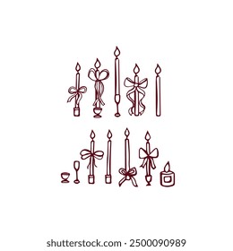 Minimalist doodle candles with ribbon bow. Hand drawn vector illustration