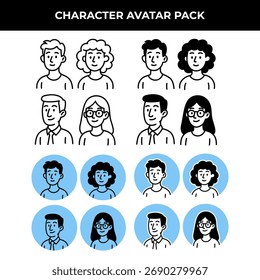 Minimalist Doodle Character Avatar Pack Vector