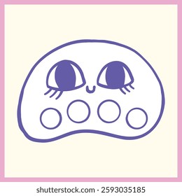 Minimalist doodle of a watercolor paint palette with a smiling face and large cartoon eyes, drawn in a playful and kawaii style, Vector Illustration