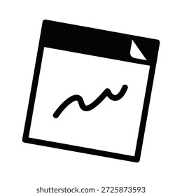 Um rabiscar minimalista de um gráfico de linhas onduladas em uma nota adesiva quadrada.