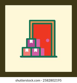 Minimalist Door with Boxes Icon for Delivery and Moving Services