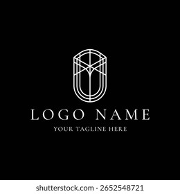 Logotipo minimalista da porta com linhas geométricas e design da letra Y no fundo preto