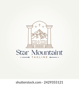 minimalist doorway pillar gate with a mountain view line art icon logo template vector illustration design