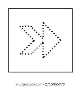 Ícone de seta pontilhada dupla minimalista em quadro quadrado. Estrutura de Tópicos de Navegação Progressiva.