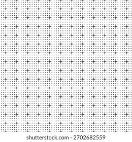 Minimalist dotted grid seamless pattern design featuring evenly spaced black plus symbols. Modern geometric background ideal for digital projects and print templates. Clean, simple, and versatile