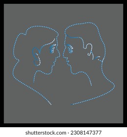 Minimalist dotted woman man love symbol, romantic lovers continuous line art print Vector illustration.