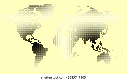 Minimalist dotted world map design with a focus on topography and global reach. Abstract business graphics or educational materials. Dot world map feathering abstract country boundary in dotted shape