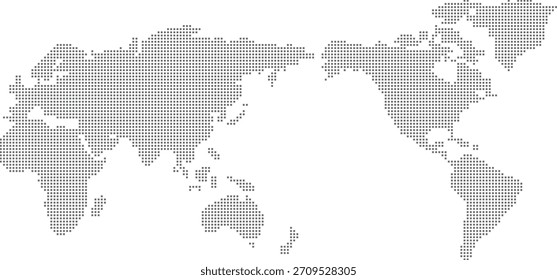 Un mapa minimalista del mundo salpicado que ilustra la conectividad global y una perspectiva moderna basada en datos.