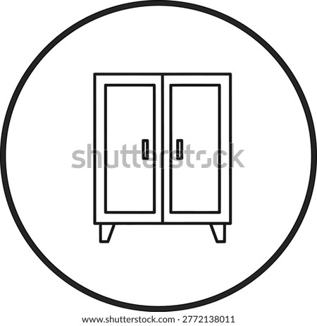 Minimalist double-door cabinet icon in circle