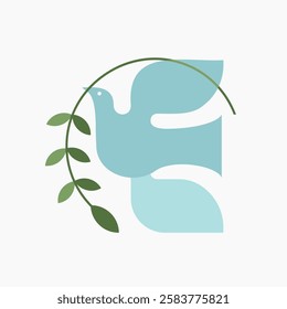 Minimalist Dove of Peace with Olive Branch
