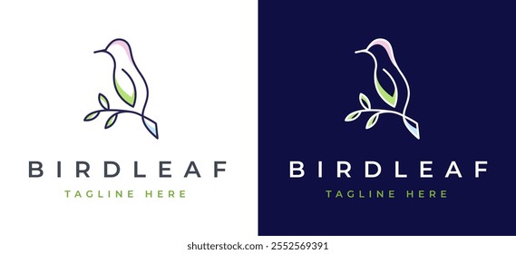 Pássaro pombo-pomba minimalista com asas de folha para a natureza selvagem etiqueta logotipo Inspiração. Ícone de folha em Bird Logo Clean Lines for Nature Brand Identity. Modelo de vetor de logotipo Bird